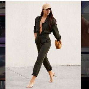 Good American Olive Green Plunge Front Utility Jumpsuit Size 4 XL